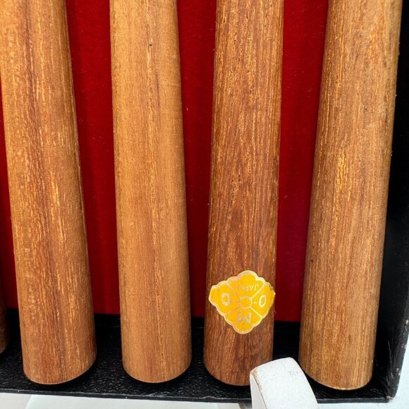 Vintage Set of Six MCM Walnut & Stainless Steel Fondue Forks Japan  OMC - Picture 2 of 4